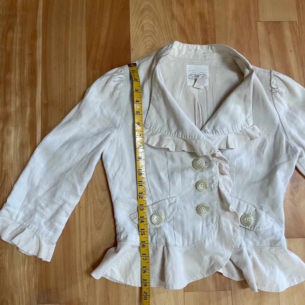 Anthropologie Linen Peplum Ruffled Jacket Cream - Picture 7 of 8
